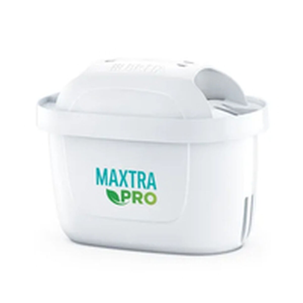 Cartuccia filtro acqua bianca, con testo verde: MAXTRA PRO. Sfondo bianco, isolato.