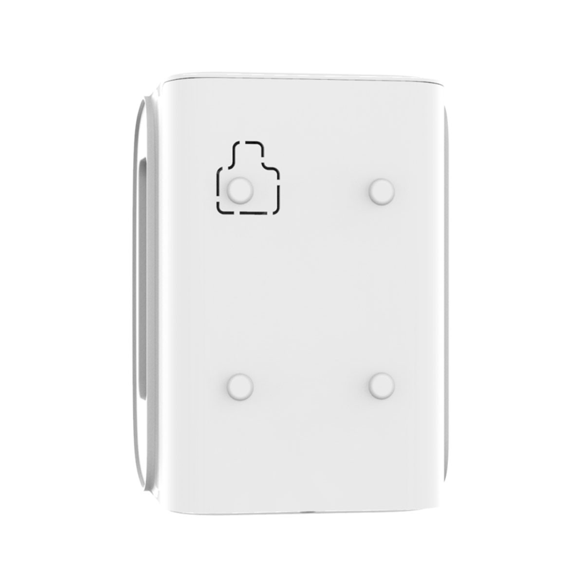 Dispositivo blanco con tres agujeros redondos y una ranura rectangular, aislado.