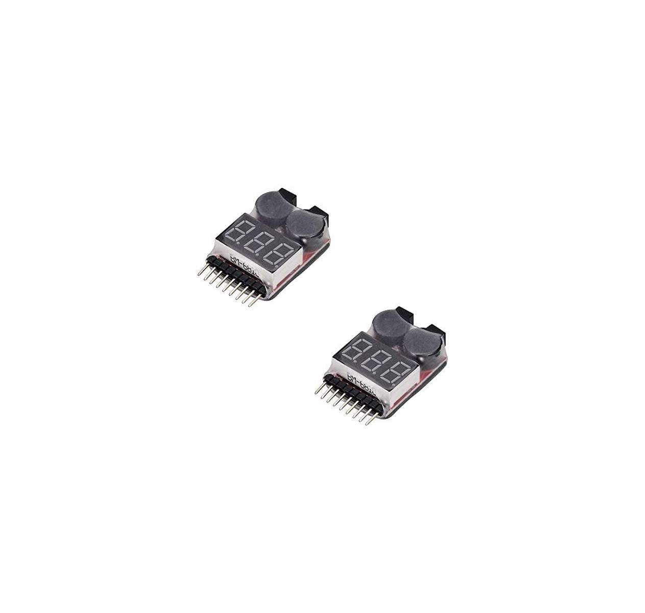 Zwei kleine elektronische Geräte mit Digitalanzeigen, die '8.8.8' anzeigen. Schwarzes Gehäuse und Pins sichtbar.