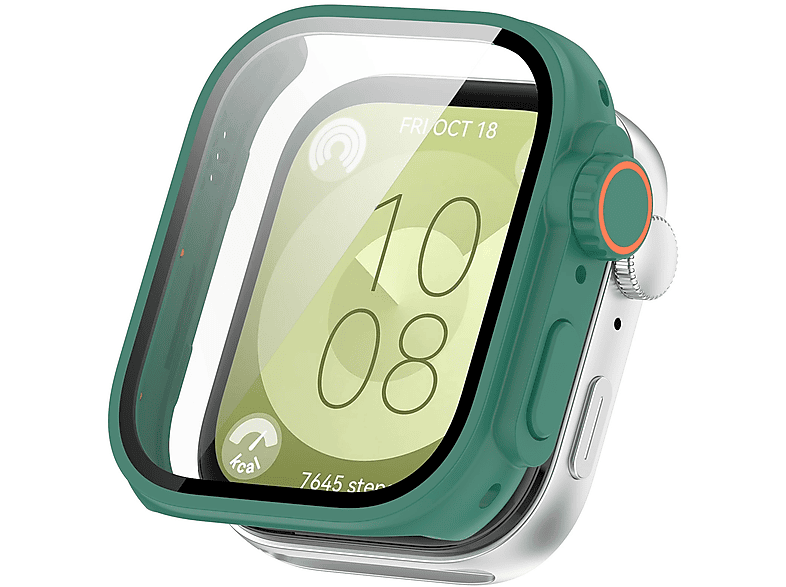 WIGENTO Kunststoff Design Hülle + H9 Hart Glas Watch Schutz Hülle (für Huawei Watch Fit 3)