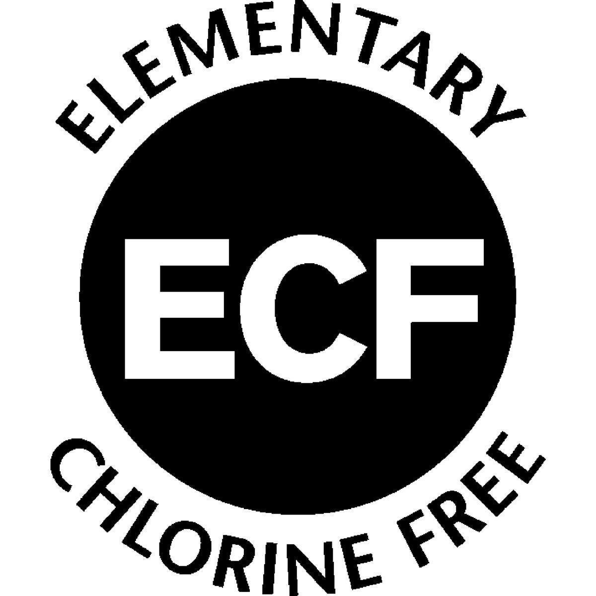 Schwarz-weißes Logo mit dem Text: ELEMENTARY ECF CHLORINE FREE.