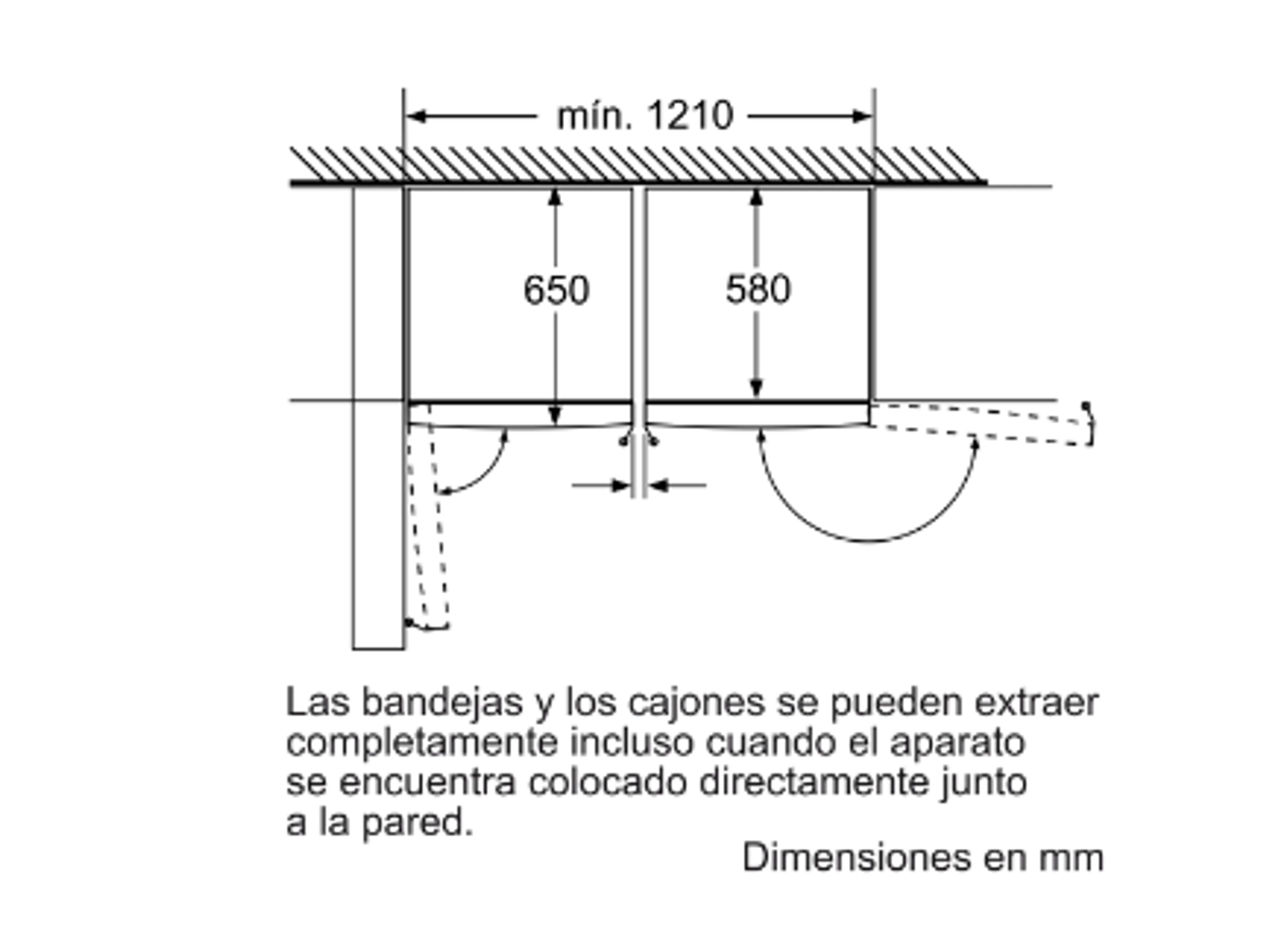 Diagrama que muestra las medidas de un armario con dos puertas abiertas.