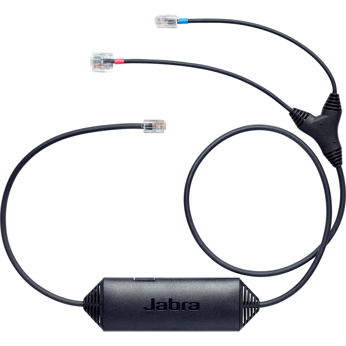 Cavo Jabra a Y nero per telefoni. Con connettori e scatola di controllo.