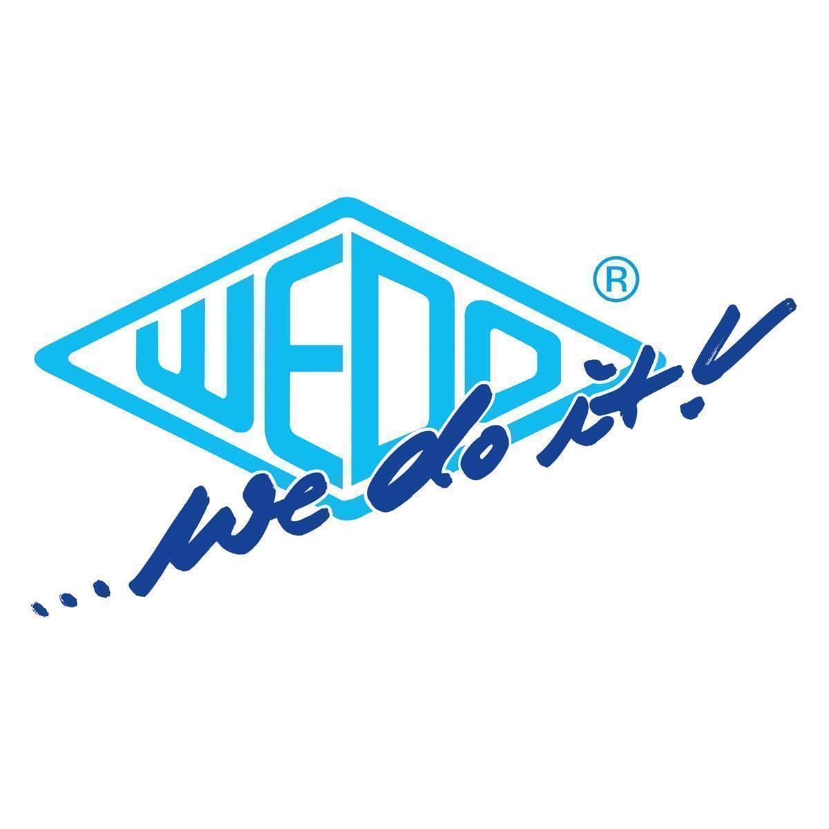 Logo mit einer blauen und teal-farbenen Diamantform und dem Text "WEDP... We do it!".