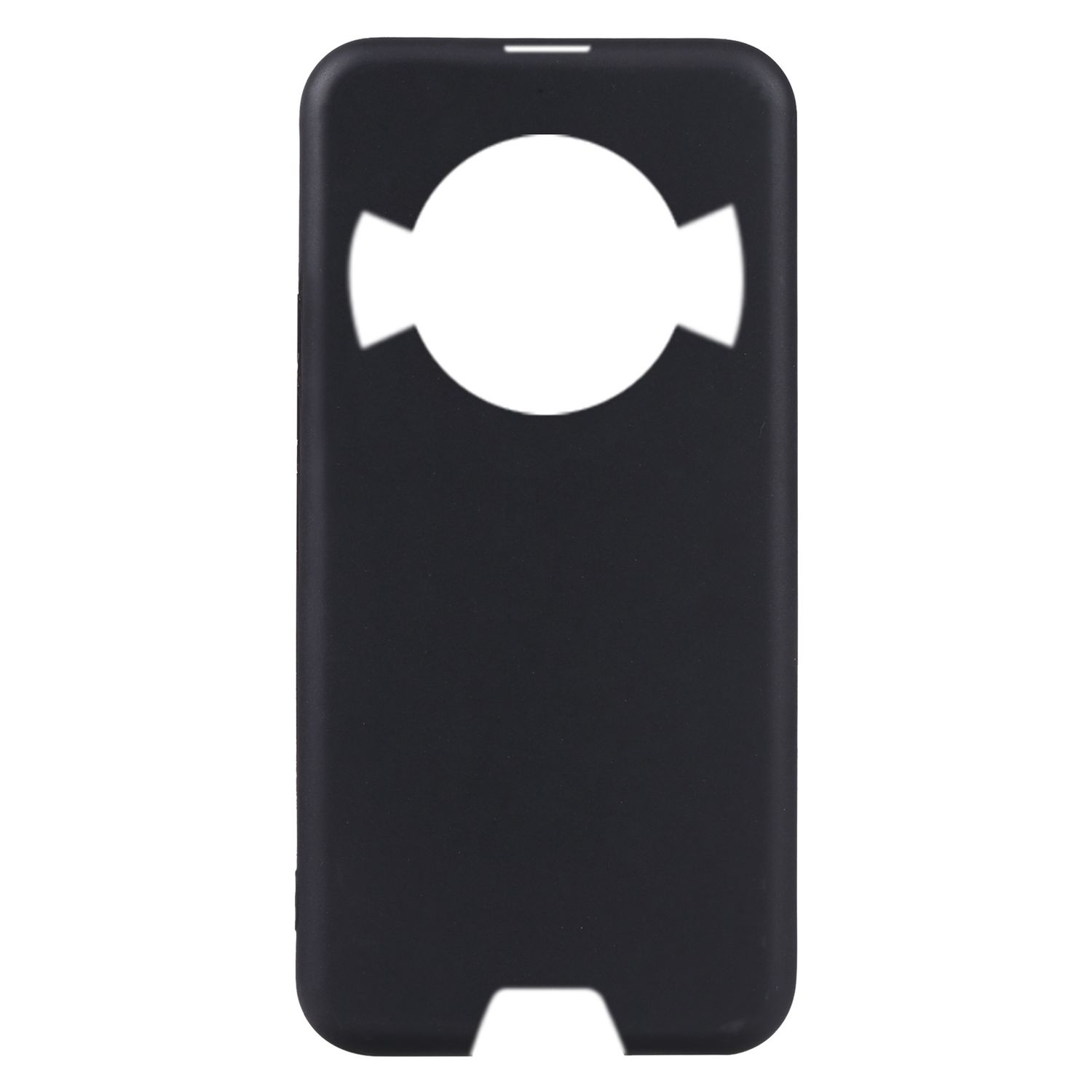 Schwarze Handyhülle mit kreisförmiger Aussparung. Sauberes, elegantes Design.