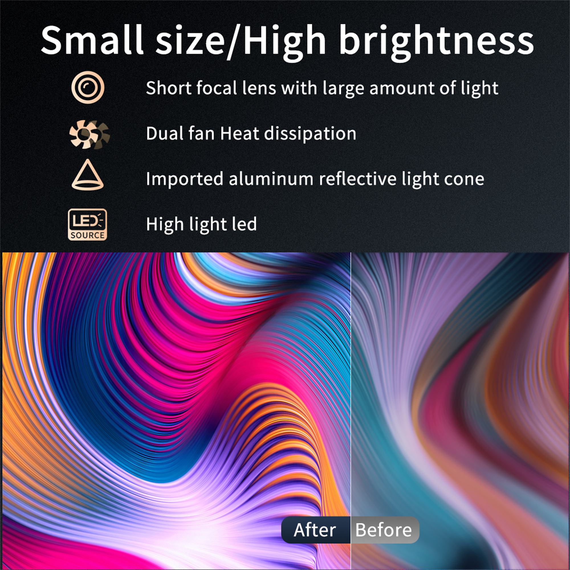 Bilder mit Farb- und Lichtveränderungen, mit Text über Helligkeit und Licht.