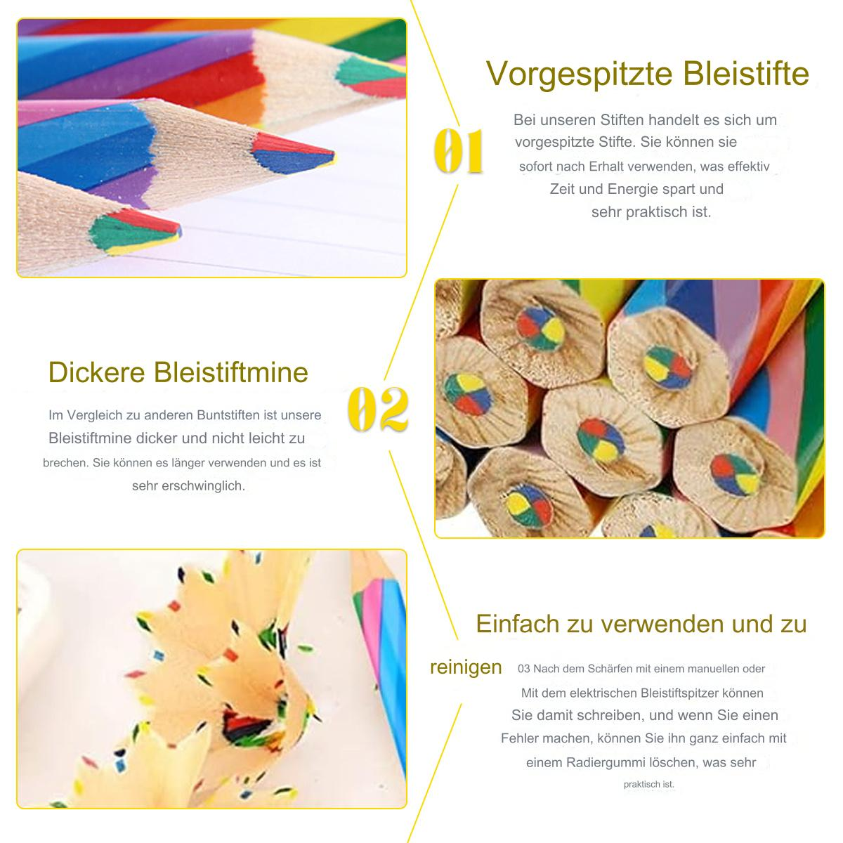 Bilder von Buntstiften mit Text. Der Text beschreibt die Stifte.