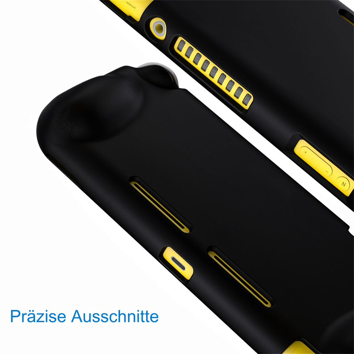 Schwarze und gelbe Game-Controller-Abdeckungen auf weißem Hintergrund. Präzise Ausschnitte.