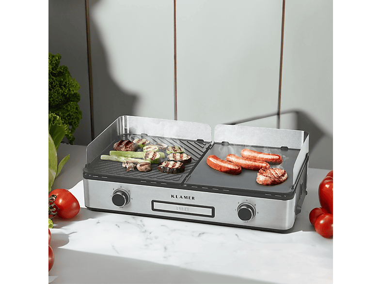 KLAMER Tischgrill Elektrogrill, Schwarz / Silber (2400 Watt)