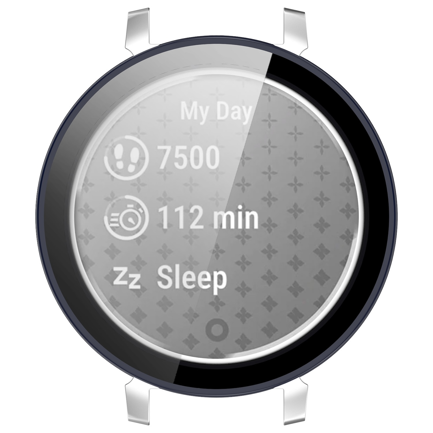 Smartwatch, das Schrittzahl, aktive Minuten und Schlafzeit anzeigt.