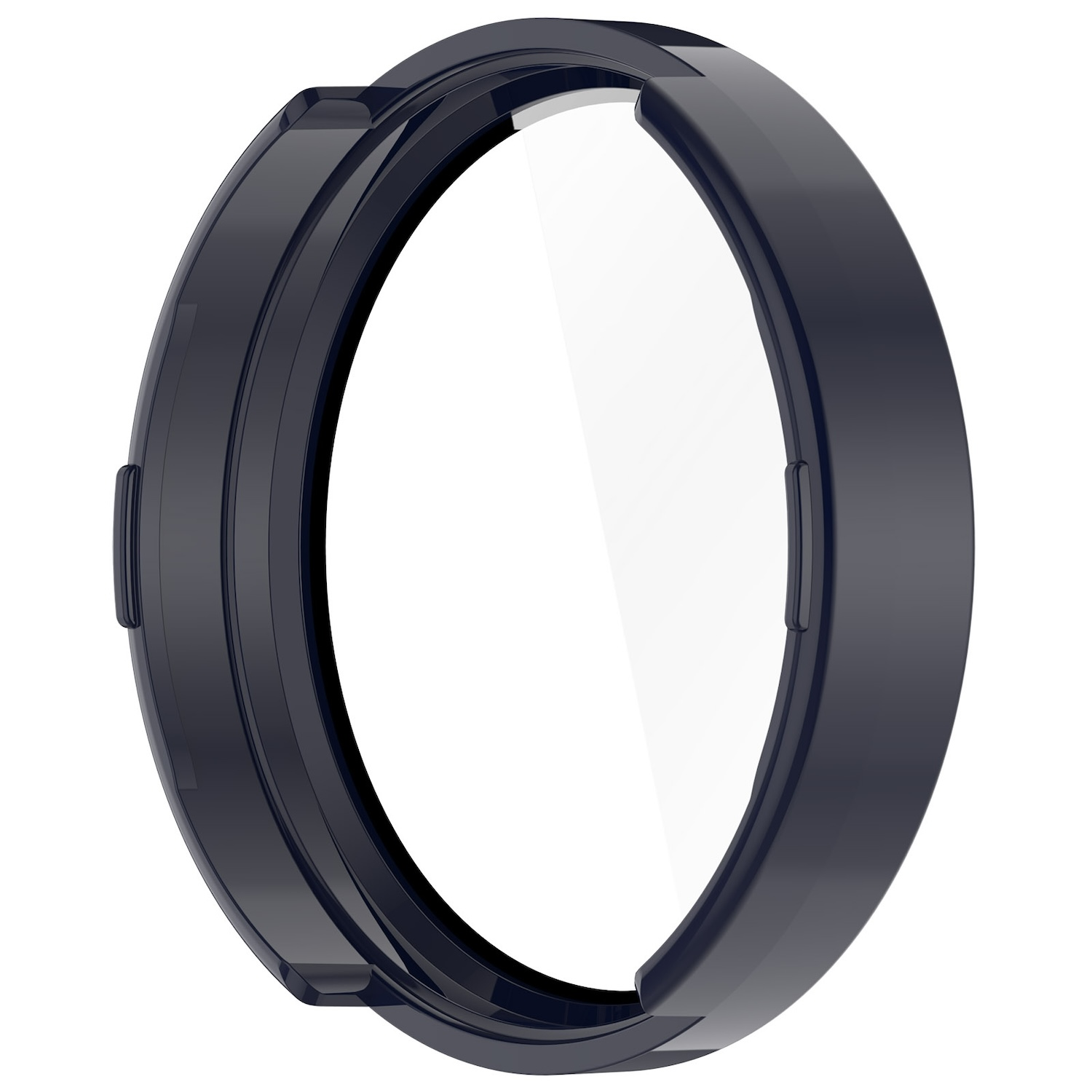 Ein schwarzer Smartwatch-Bildschirmschutz mit klarem Zentrum.