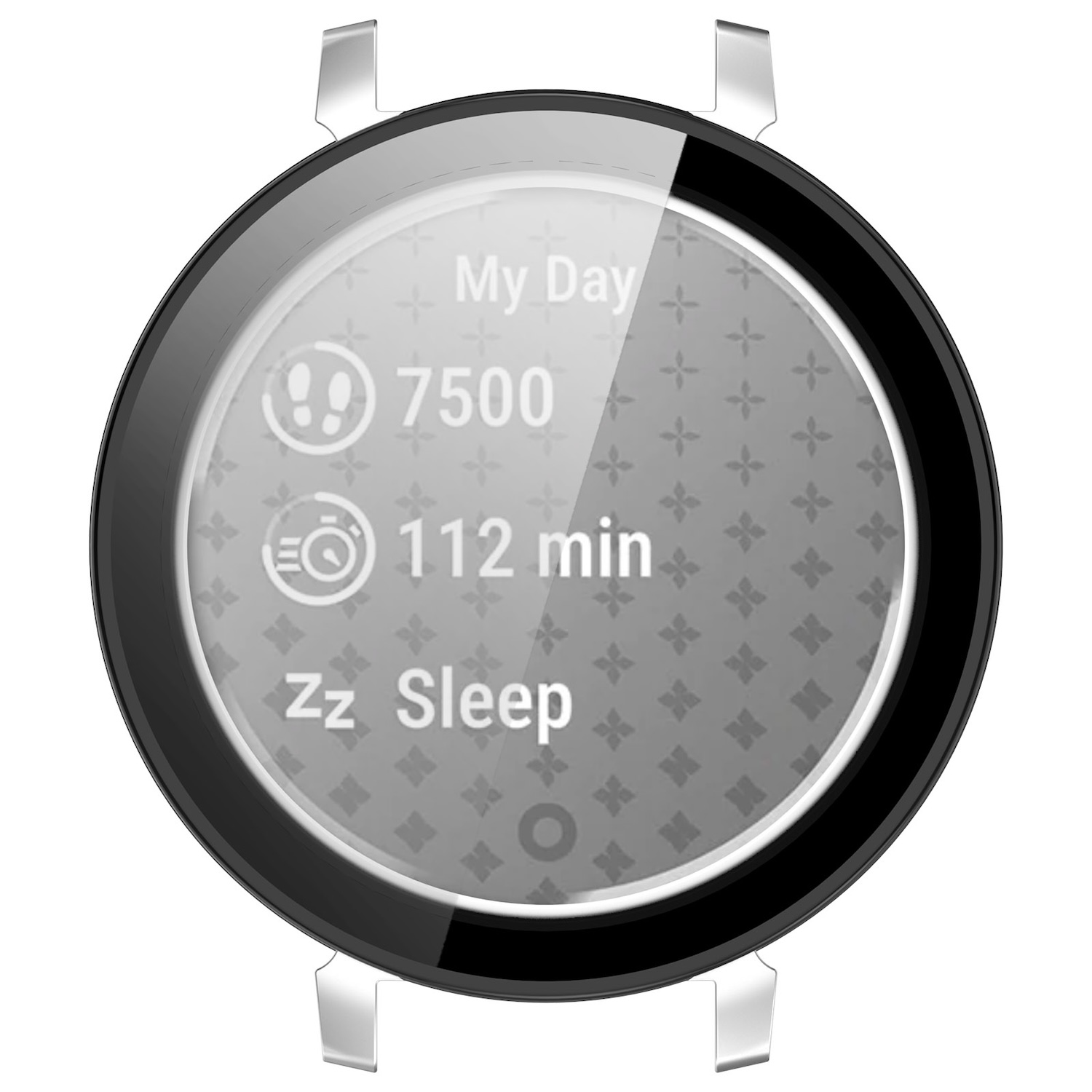 Eine Smartwatch, die Aktivitätsdaten anzeigt: Schritte, Minuten und Schlaf.