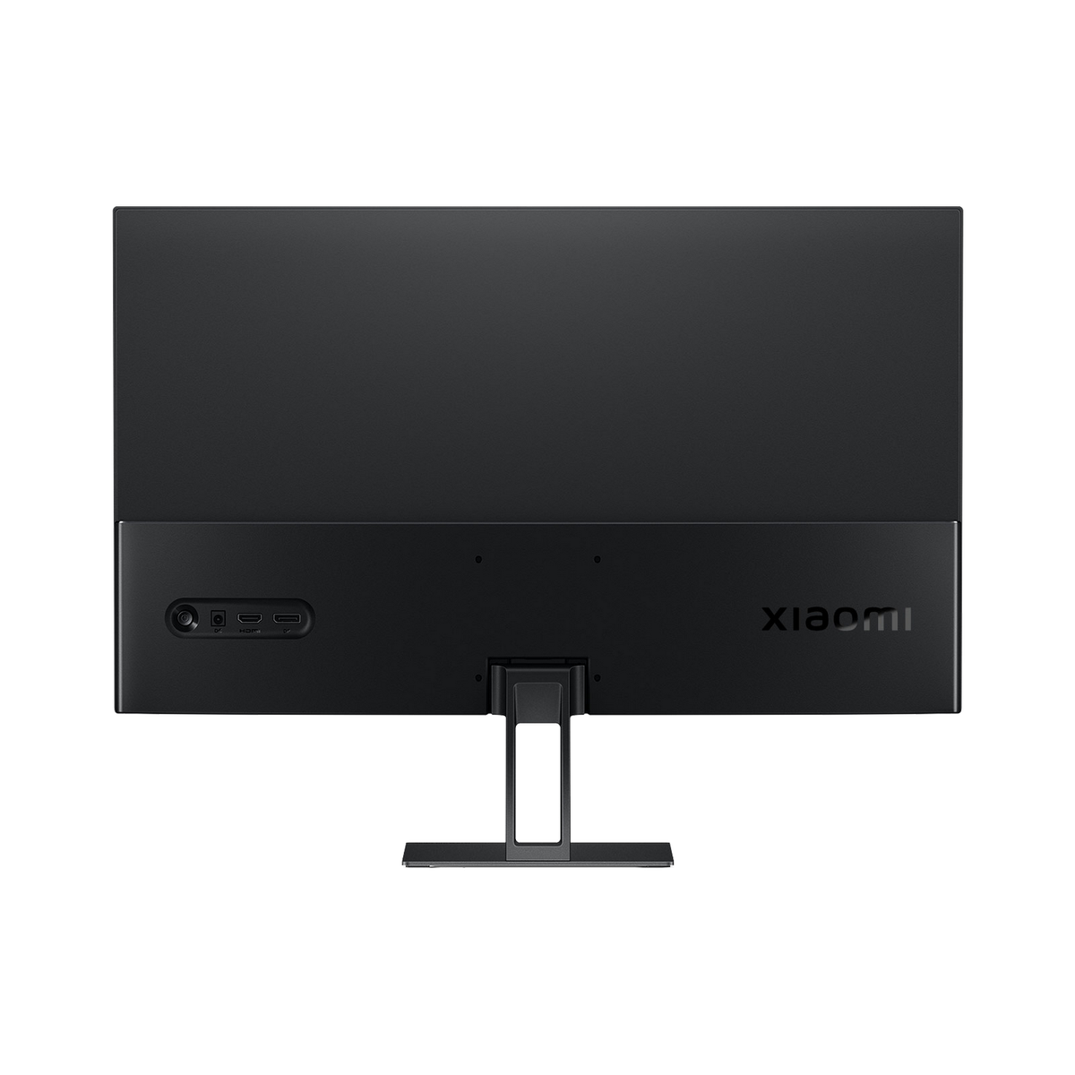 Schwarzer Computermonitor mit Xiaomi-Logo, mit Anschlüssen und Ständer.