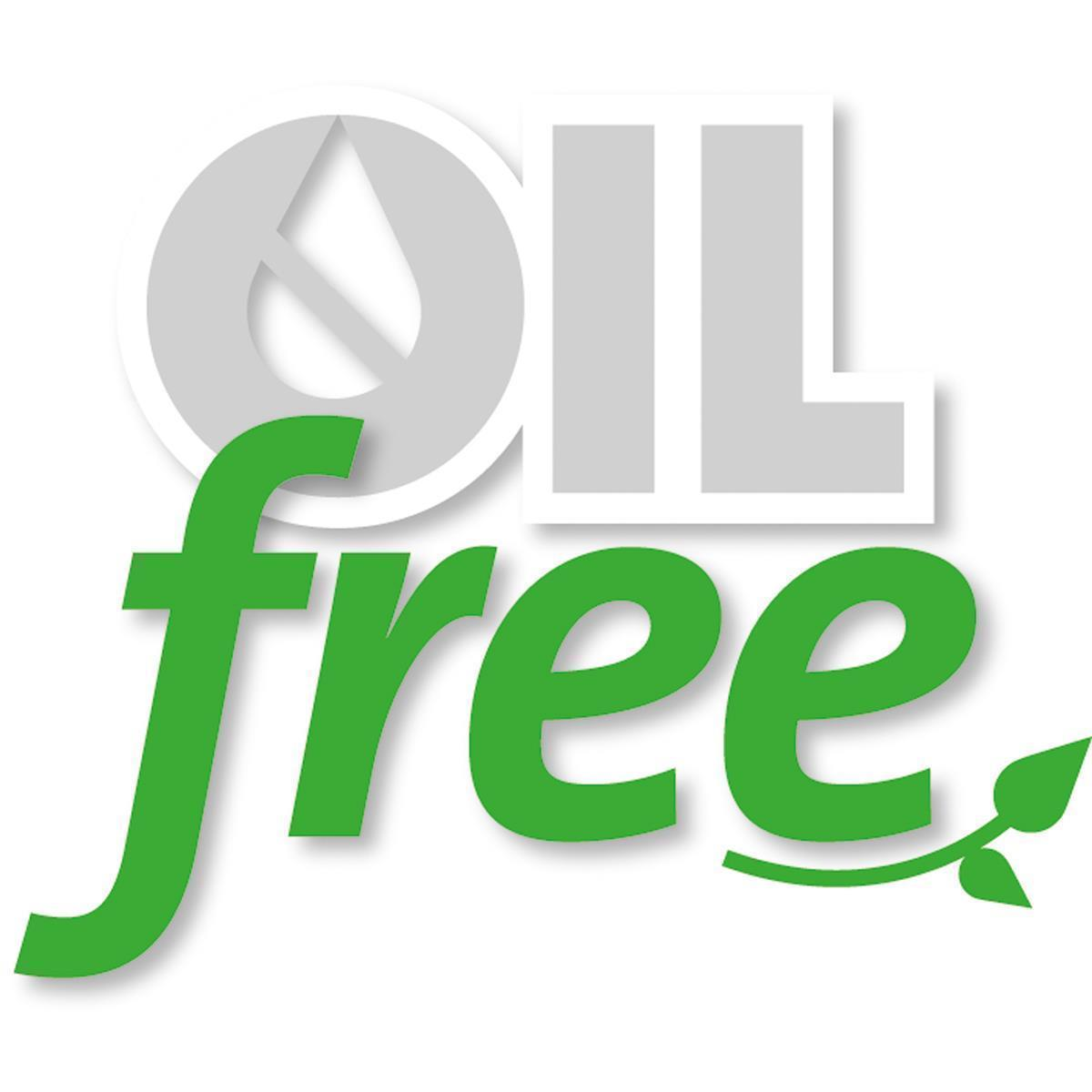 Logo: Bez oleju. Zielony tekst na białym tle. Grafika kropli wody. Grafika zielonego liścia.