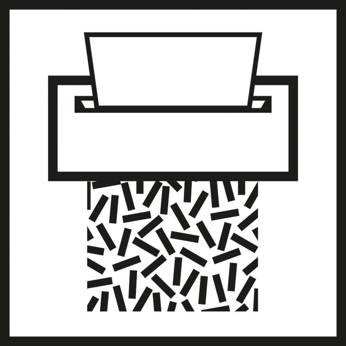 Czarno-biała grafika niszczarki do papieru, która tnie papier na małe kawałki.