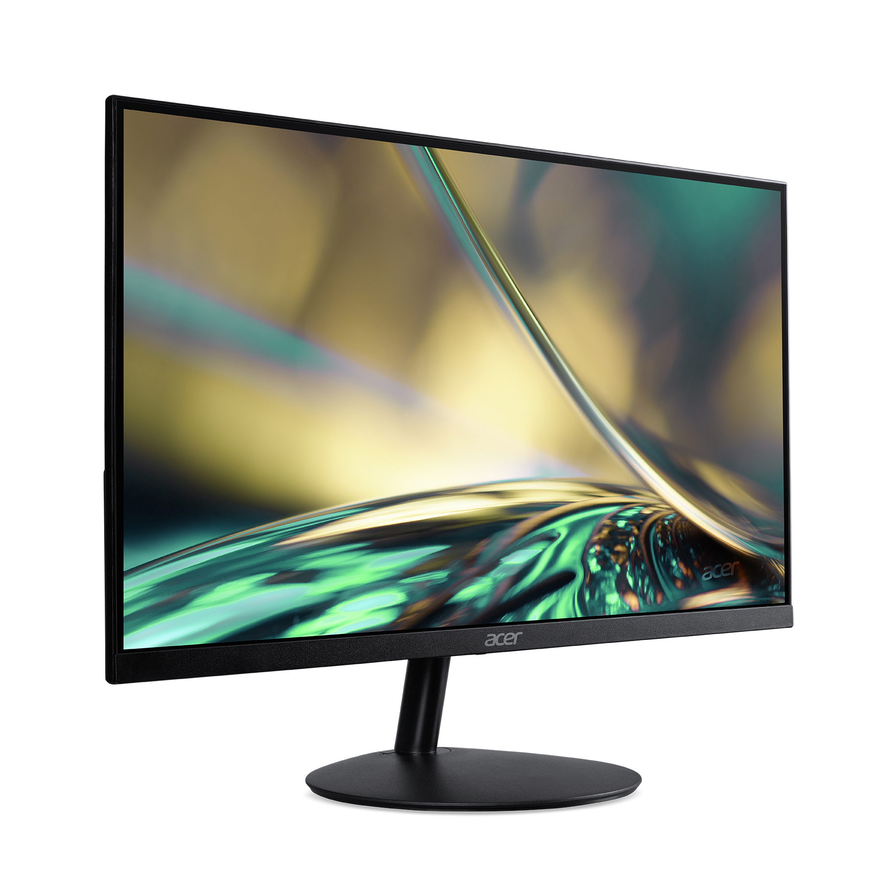 Monitor Acer su sfondo bianco. Ha una cornice e un supporto neri.