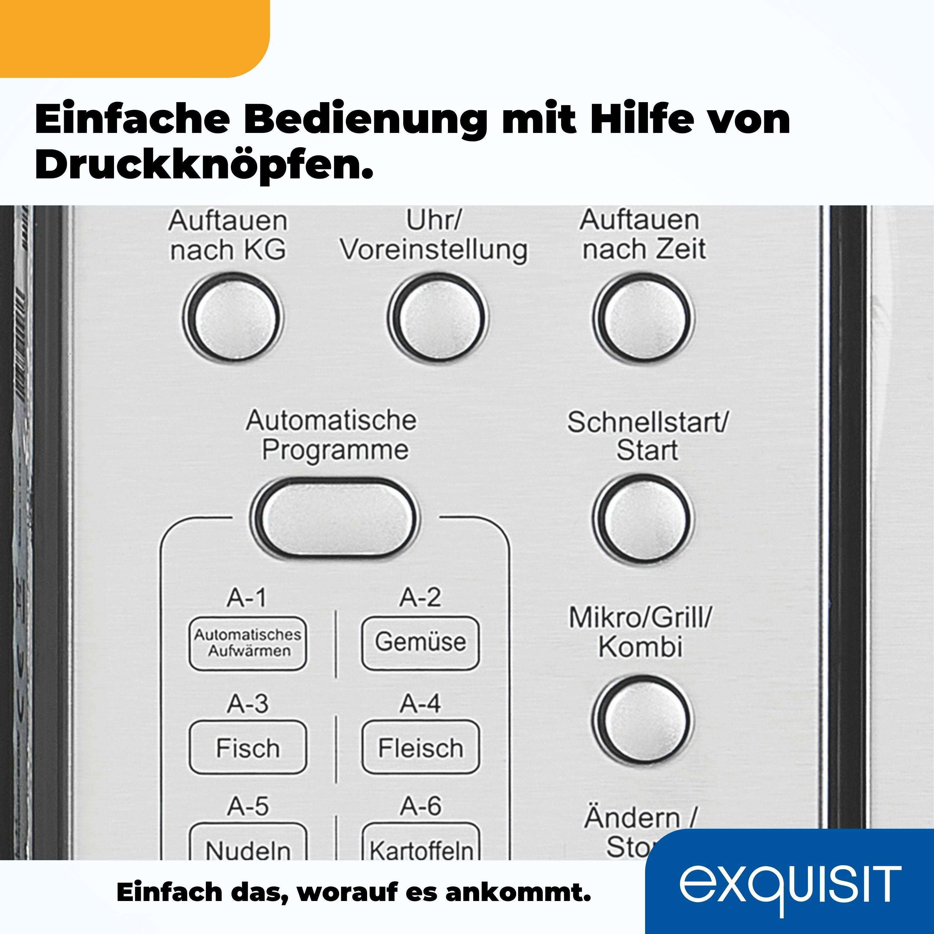Mikrowellen-Bedienfeld mit Tasten für verschiedene Funktionen.