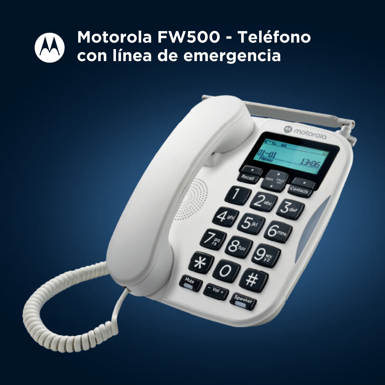 Un teléfono Motorola blanco con pantalla, un primer plano del teléfono.