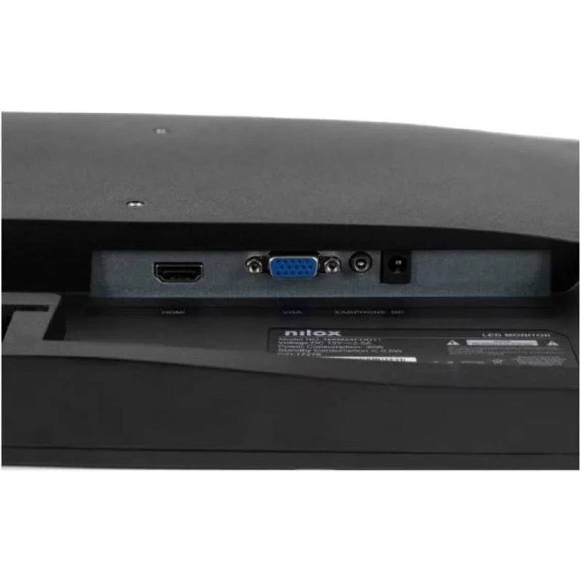 Rückansicht eines schwarzen LED-Monitors mit Anschlüssen.