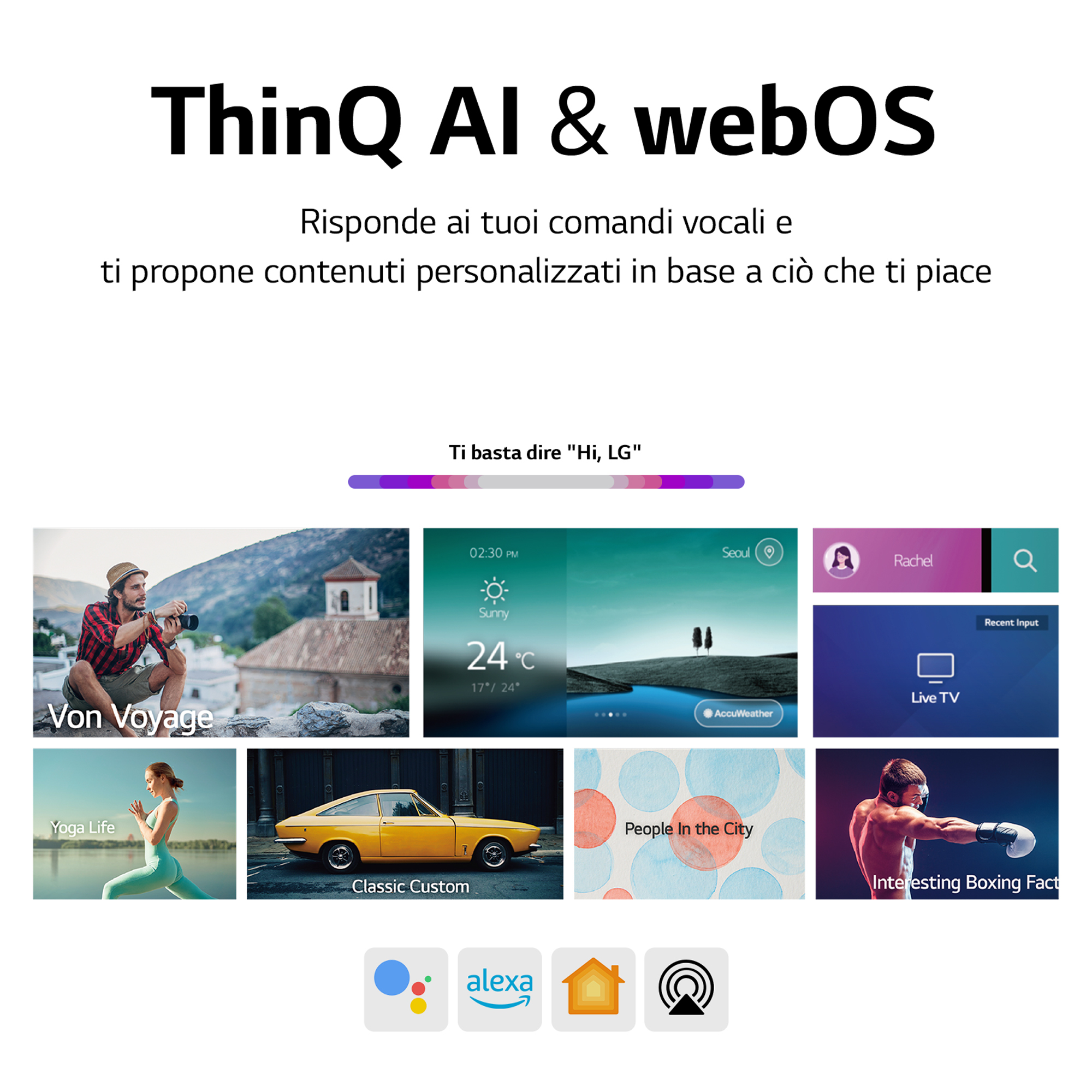Immagine di uno schermo che mostra varie icone di app e immagini. Testo in italiano in alto.
