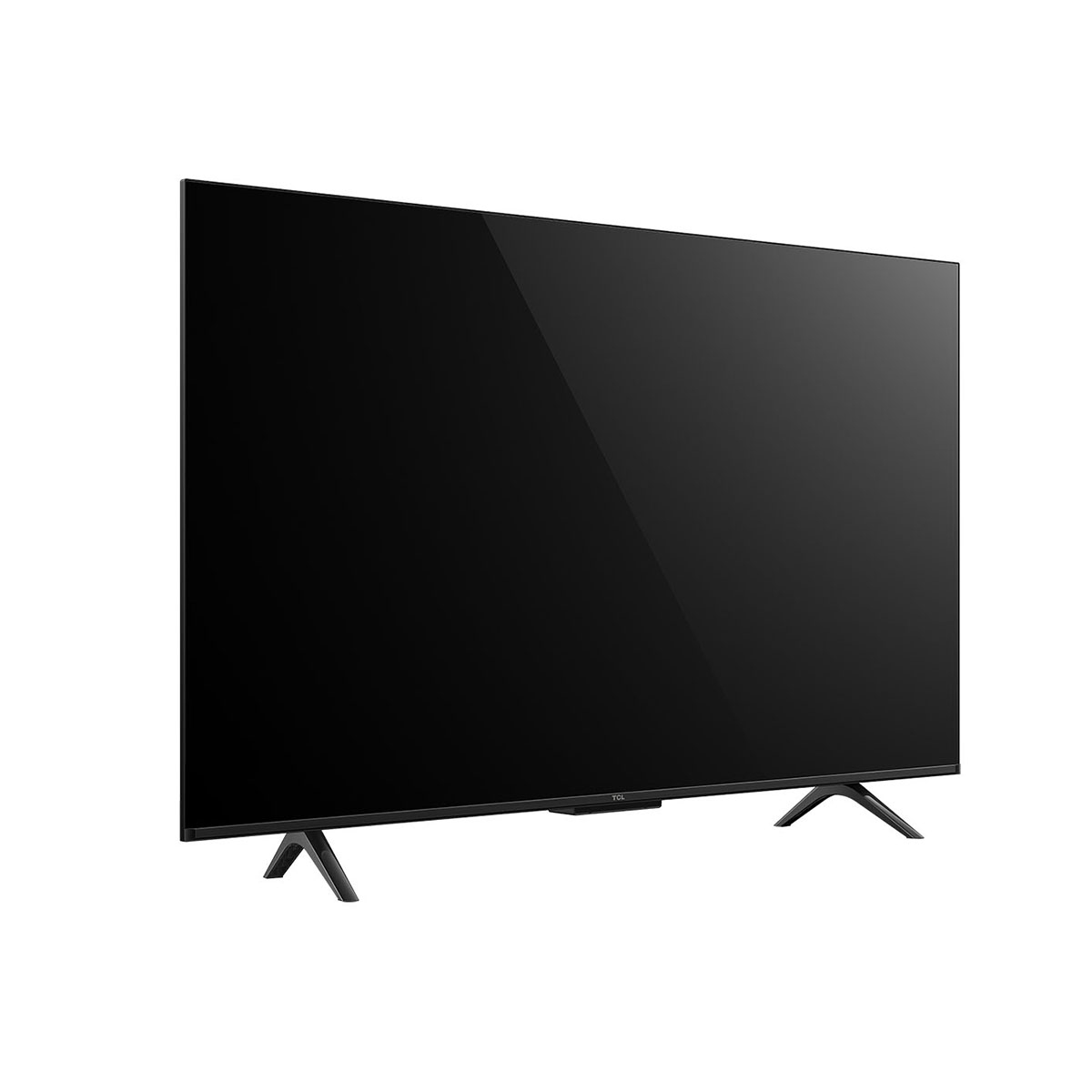 Un televisor negro con un marco delgado, con un soporte.
