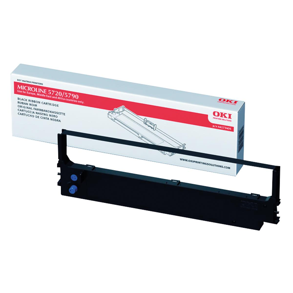 Cartuccia a nastro nera con scatola bianca, testo 'Microlinie 5720/5790' e 'OKI'.