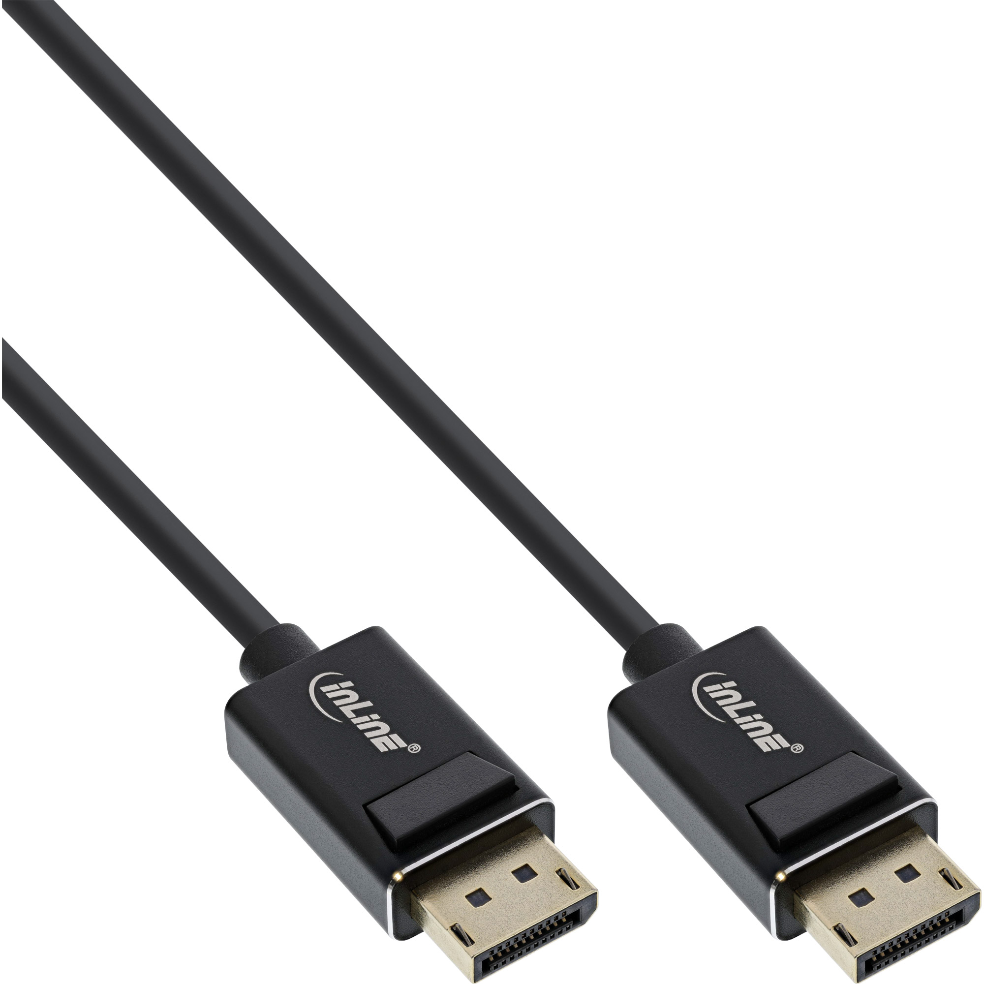 Dwa czarne kable DisplayPort z marką 'inLine'.