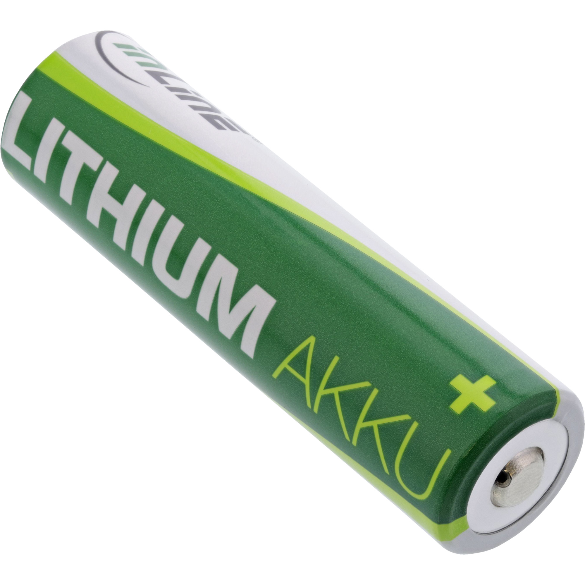 Batteria AA al litio verde e bianca con testo.