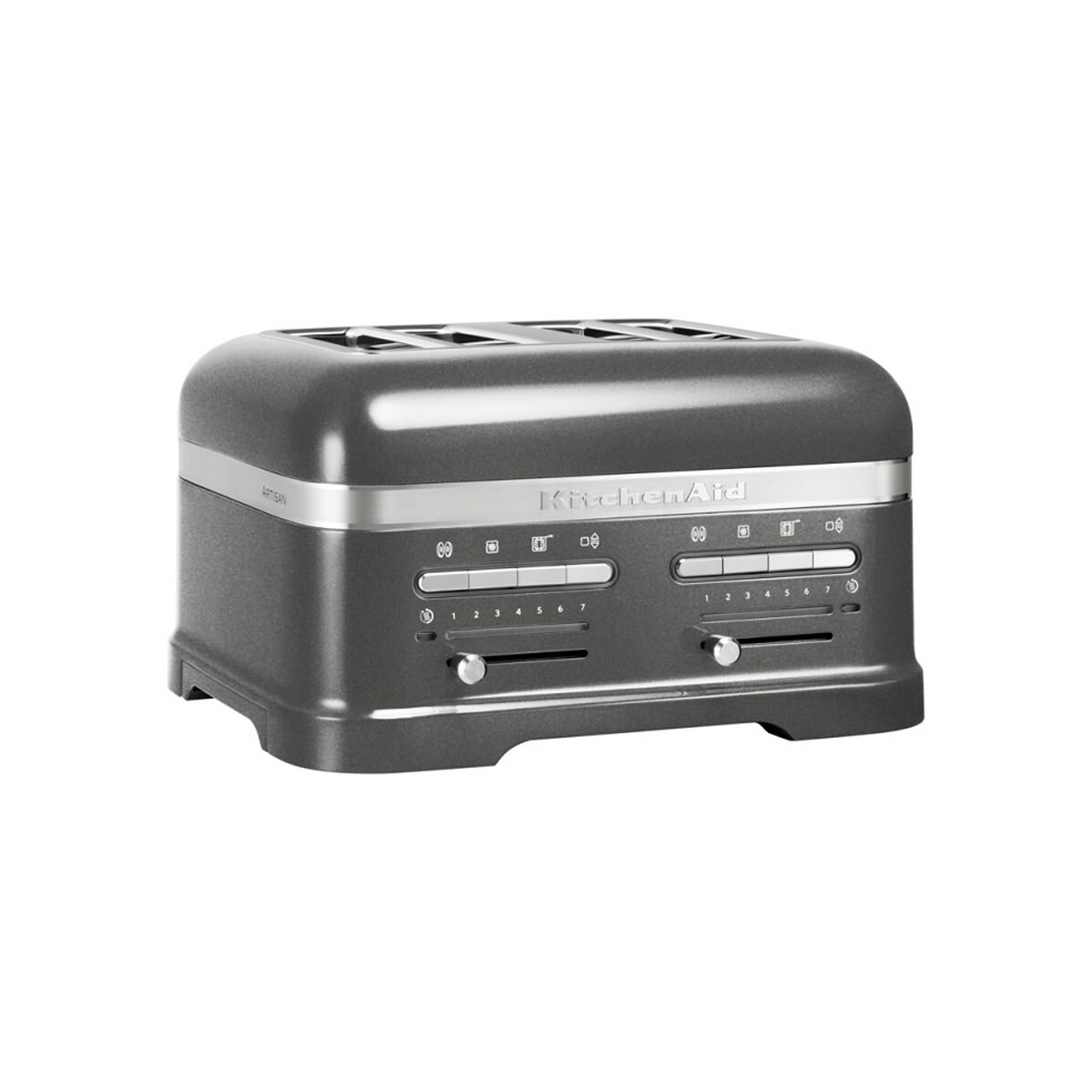 KitchenAid Artisan ekmek kızartma makinesi, koyu gri, ayarlar ve düğmelerle.