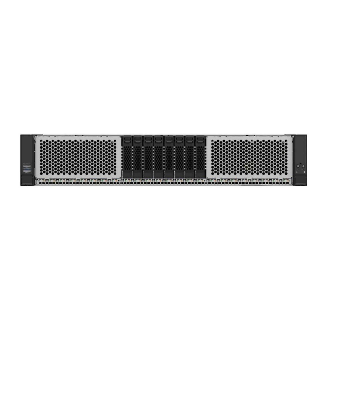Un rack server nero con griglie di ventilazione e alloggiamenti.