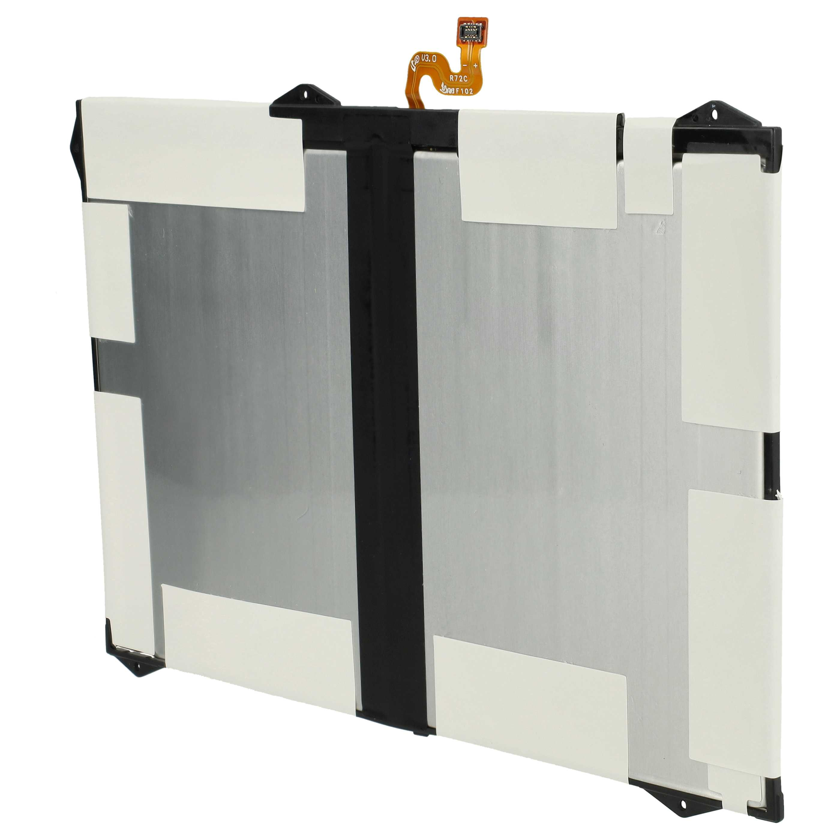 Tablet-Akku, silber und schwarz, mit Aufklebern und einem Flexkabel.