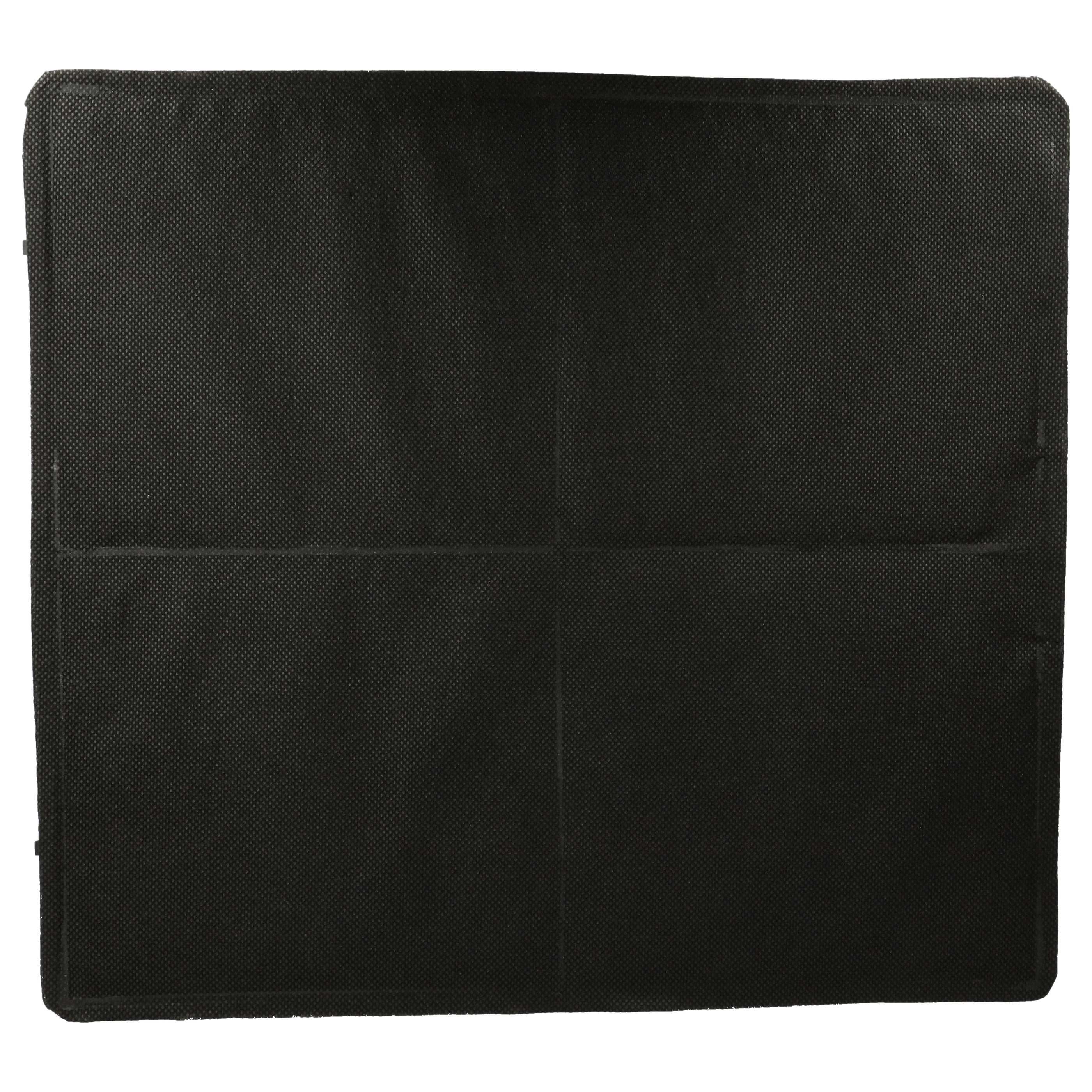 Ein schwarzes, quadratisches Vlies, möglicherweise eine Abdeckung oder ein Pad.