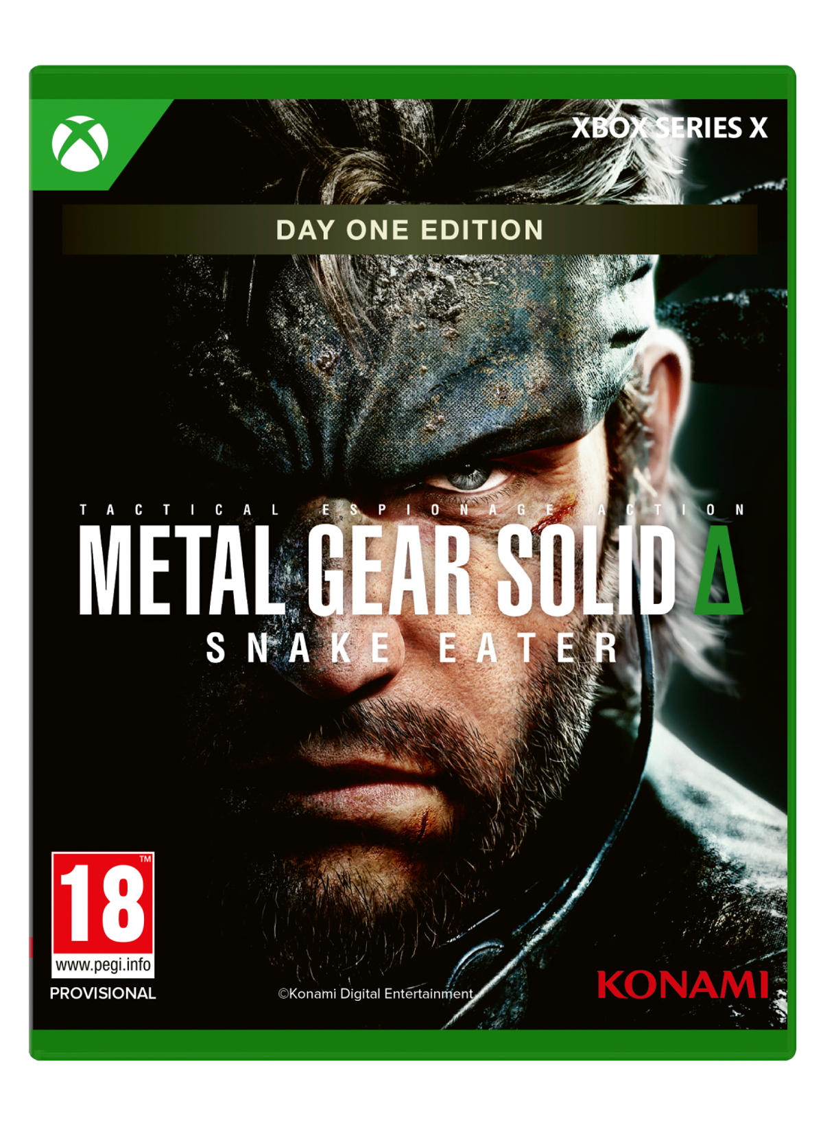 Pudełko z grą Metal Gear Solid Delta: Snake Eater. Twarz głównego bohatera z przodu.