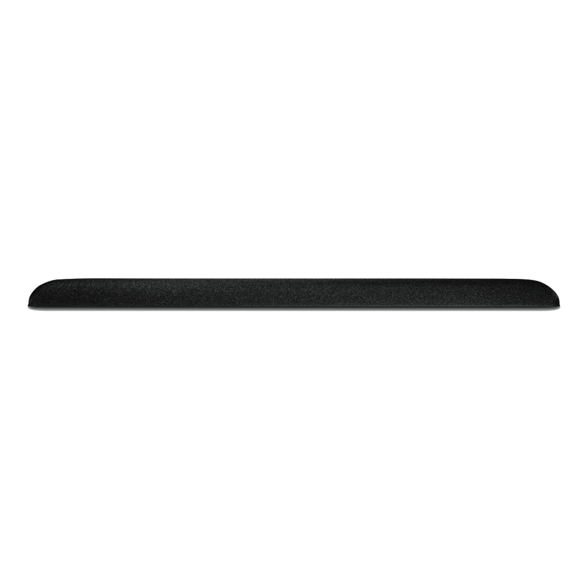 Czarny soundbar na czarnym tle. Soundbar jest długi i cienki.