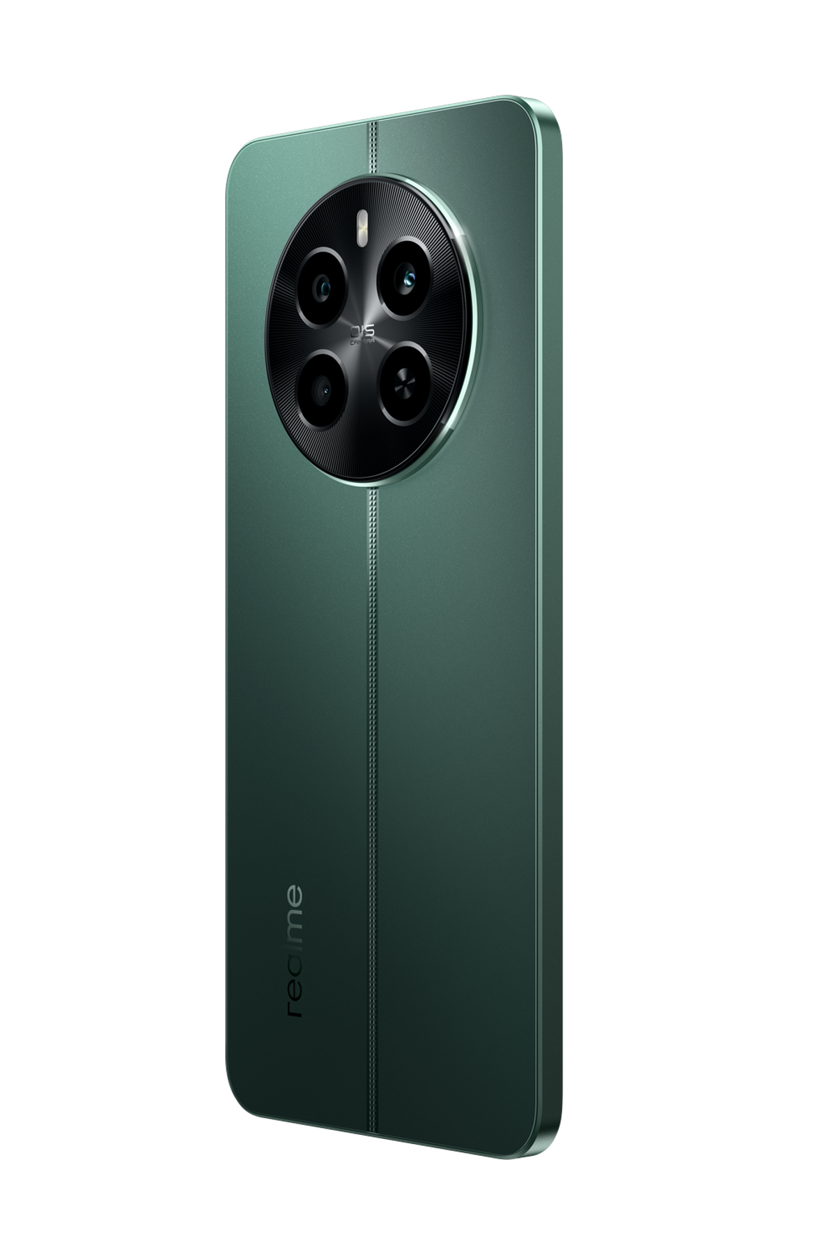 Zielony smartfon z wieloma obiektywami z tyłu i nazwą Realme.