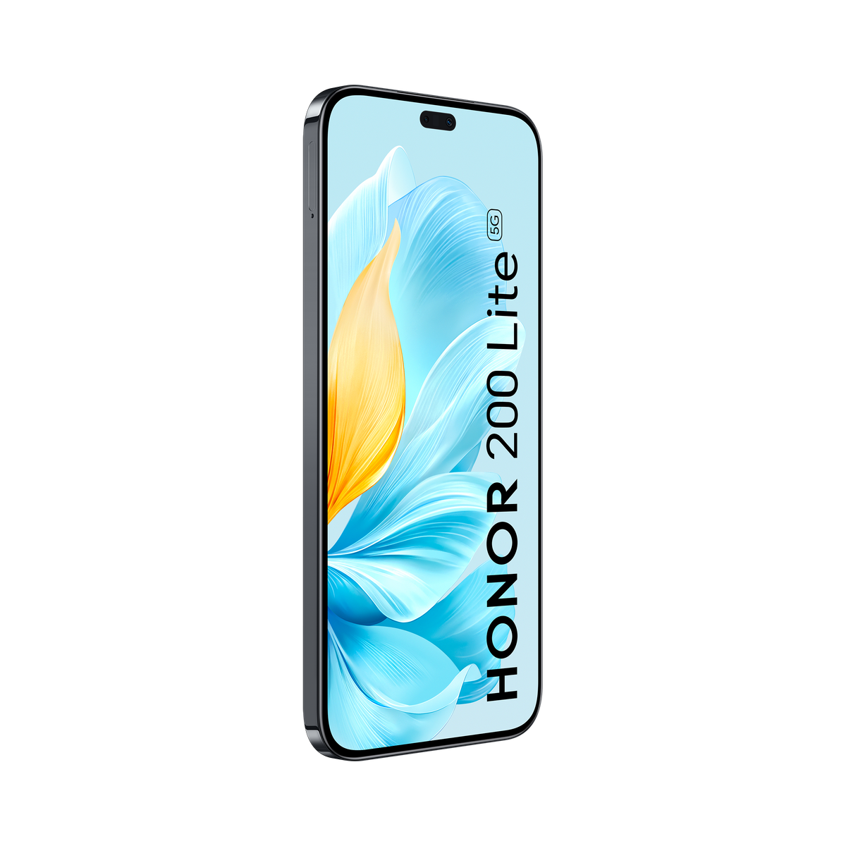 Silbernes Telefon mit blauem Blumengrund. Das Telefon ist geneigt.