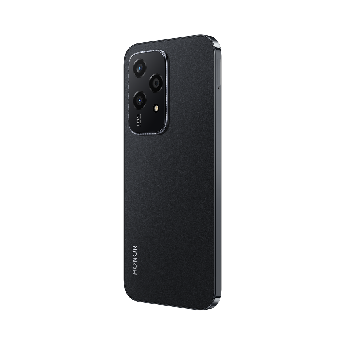 Schwarzes Smartphone mit drei Kameras auf der Rückseite.