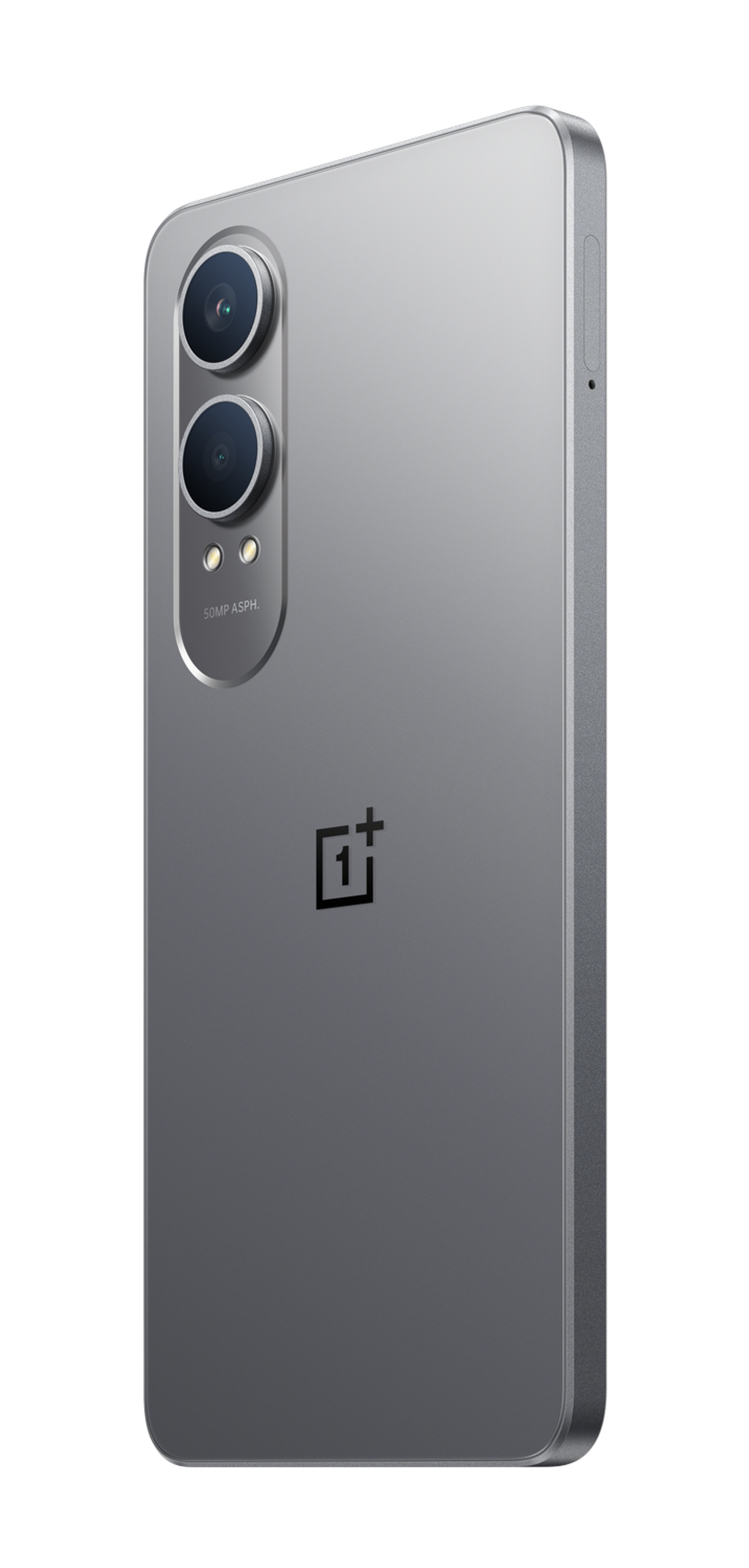 Szary telefon OnePlus, widok z tyłu, z dwoma obiektywami aparatu i logo OnePlus.