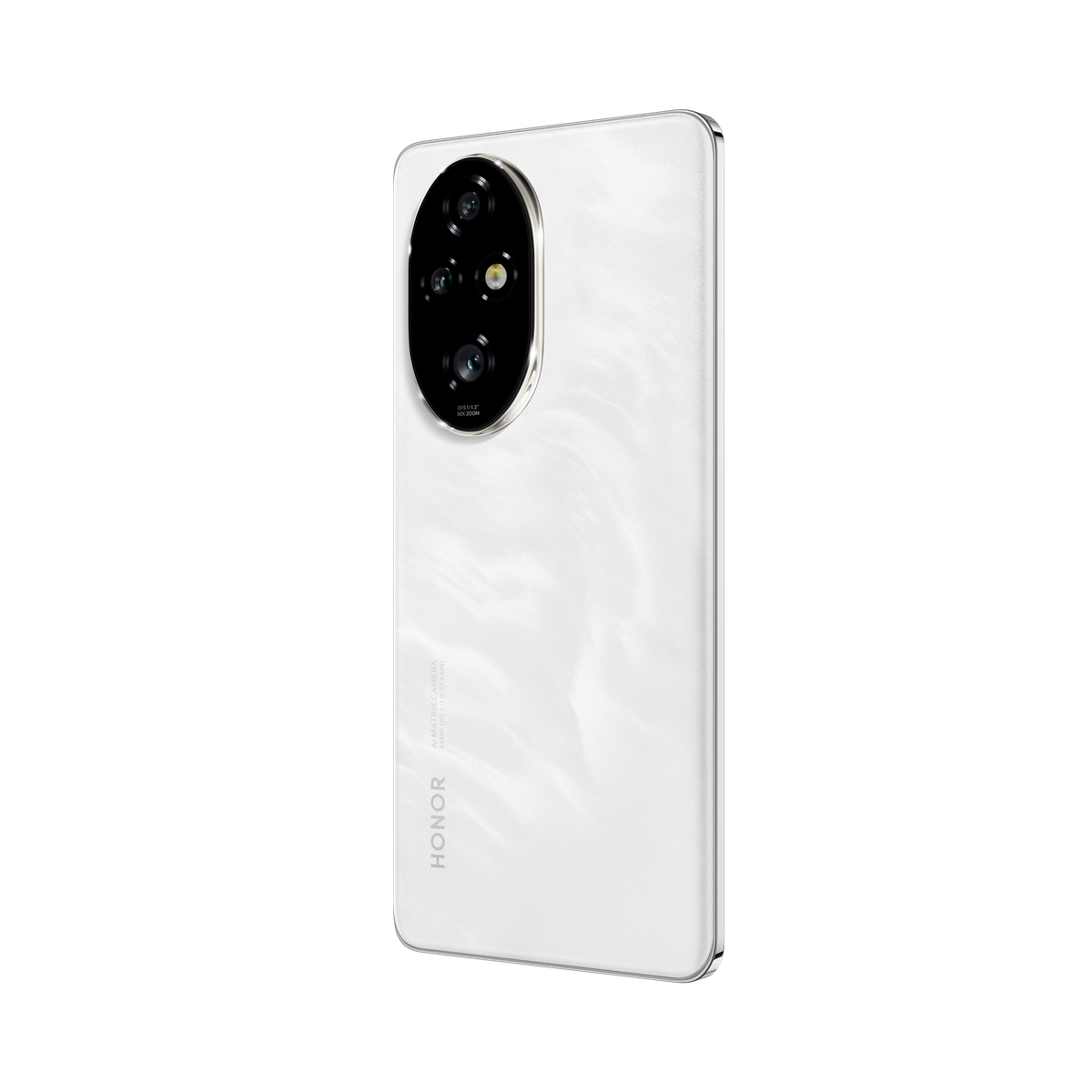 Een witte HONOR-telefoon met een prominente camera.