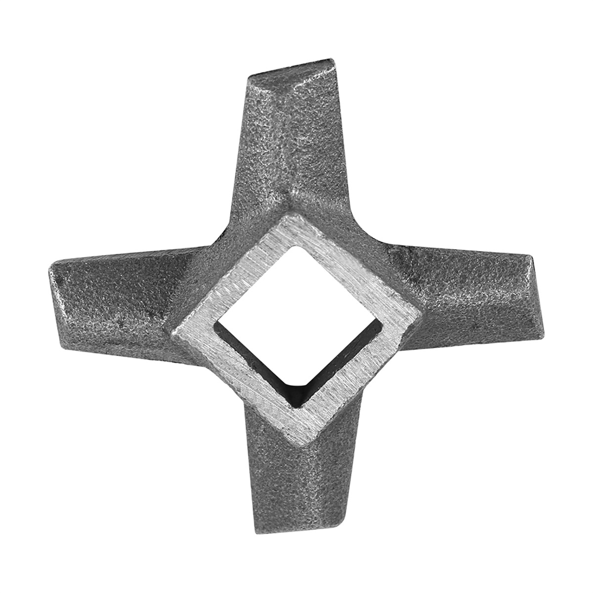 Metall-kreuzförmiges Fleischwolfmesser mit quadratischem Loch in der Mitte.