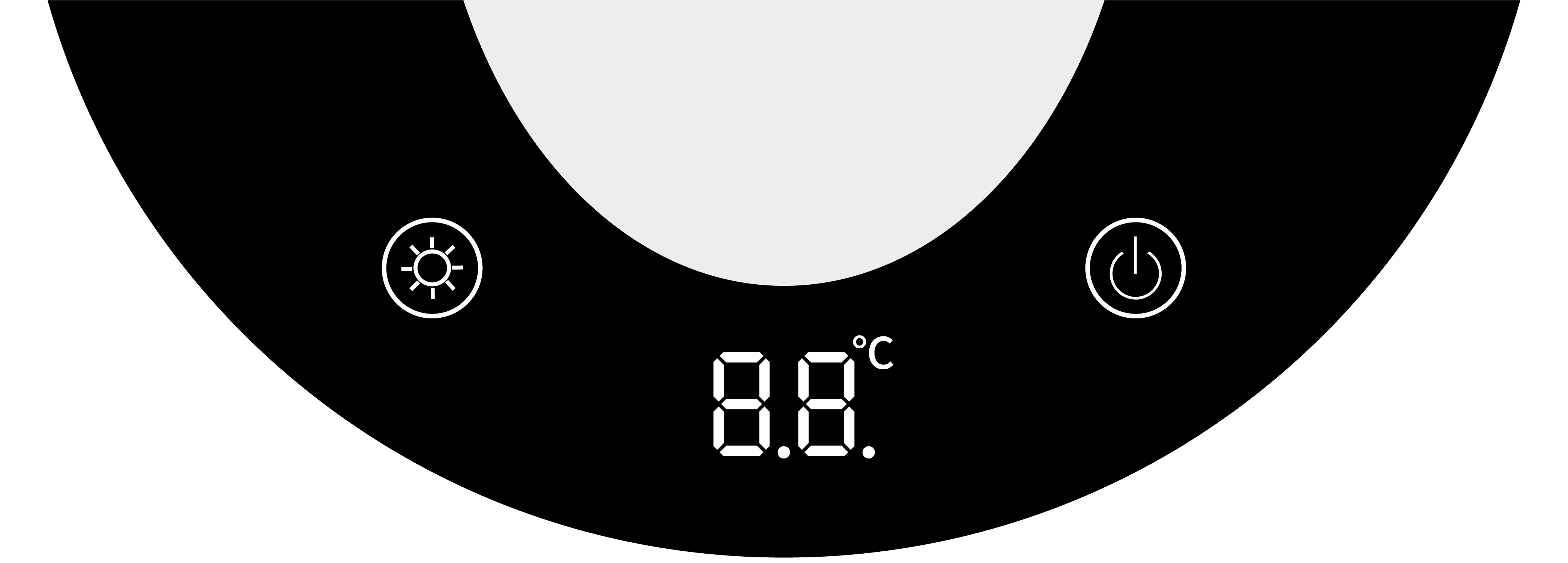 Display digitale nero che mostra 8,8 gradi Celsius. Sfondo nero.
