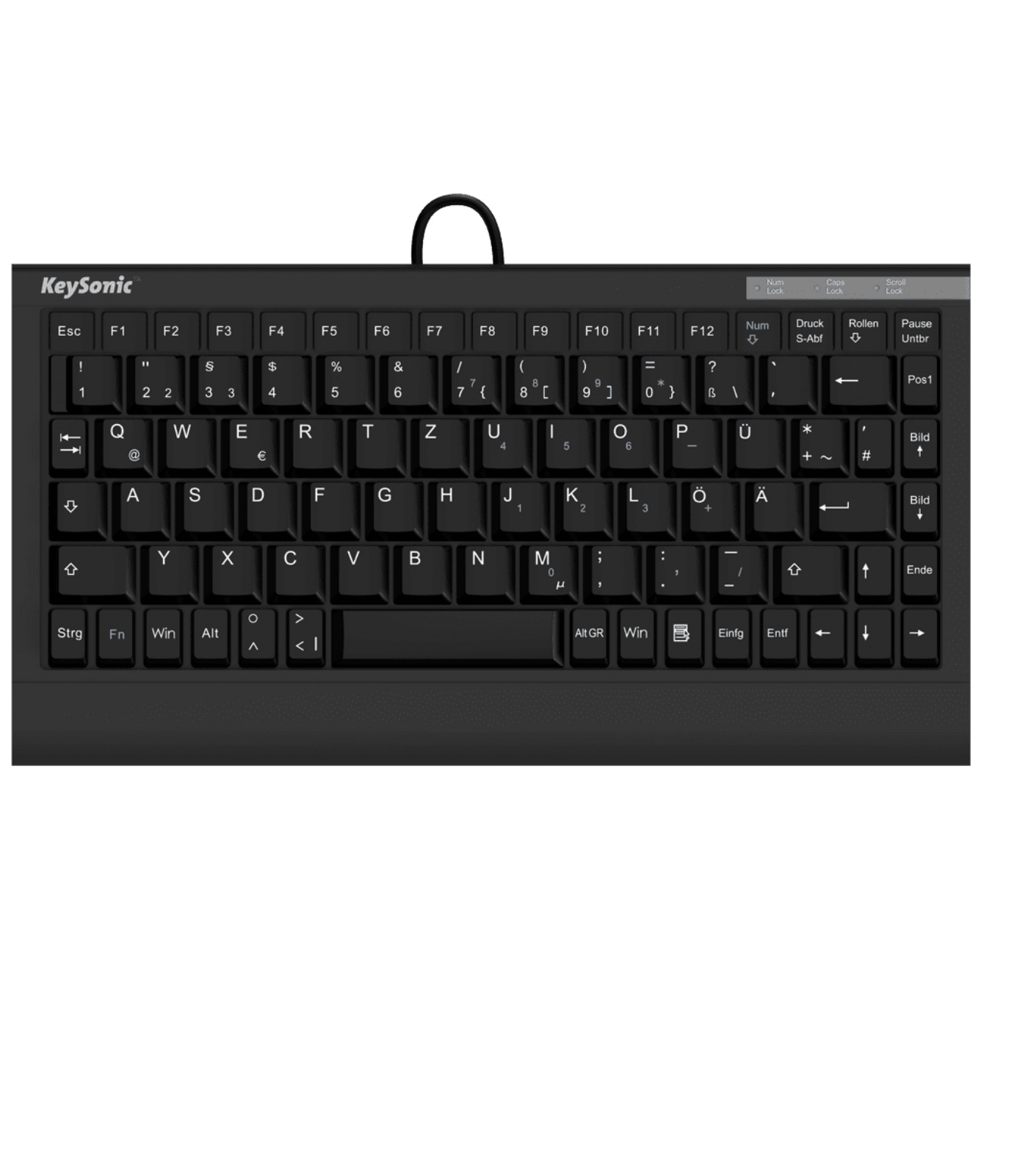 Czarna klawiatura KeySonic na białym tle.