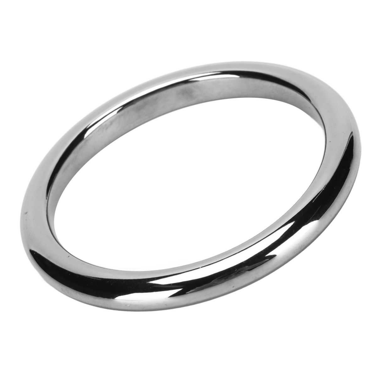 Glänzendes silbernes ringförmiges Objekt mit glatter, reflektierender Oberfläche.