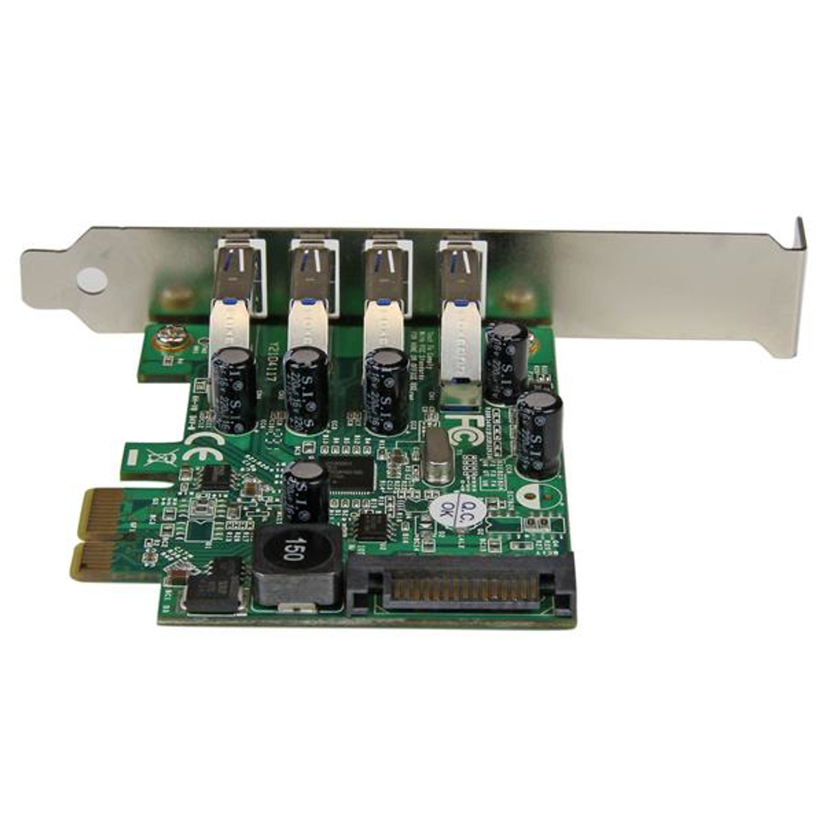 Grüne und schwarze USB 2.0-Erweiterungskarte für einen Computer. Mehrere USB-Anschlüsse sichtbar.