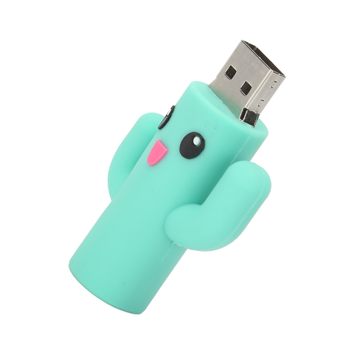Grüner USB-Stick in Kaktusform mit silbernem USB-Anschluss.