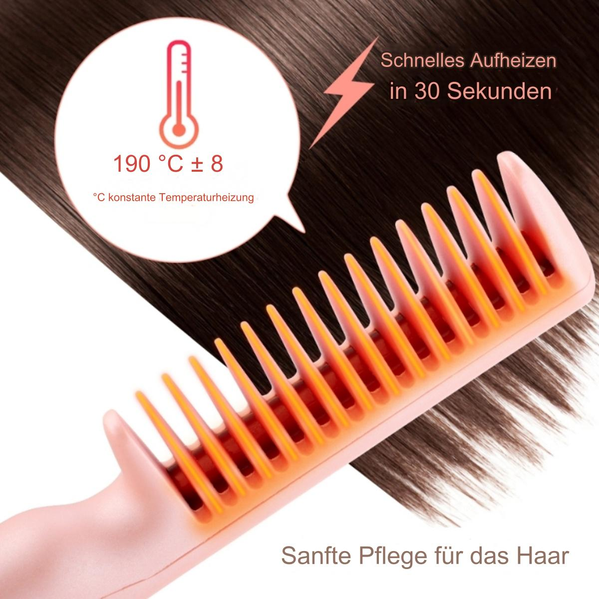 Rosa Haarkamm mit orangen Zähnen, mit einem Temperaturanzeiger.