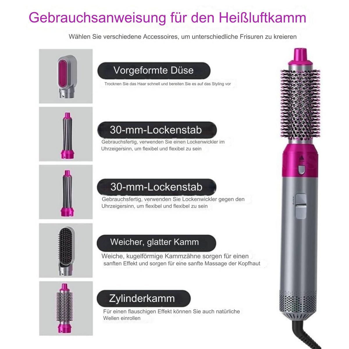 Haarstyler mit Aufsätzen. Enthält eine Lockenbürste und andere Styling-Tools.
