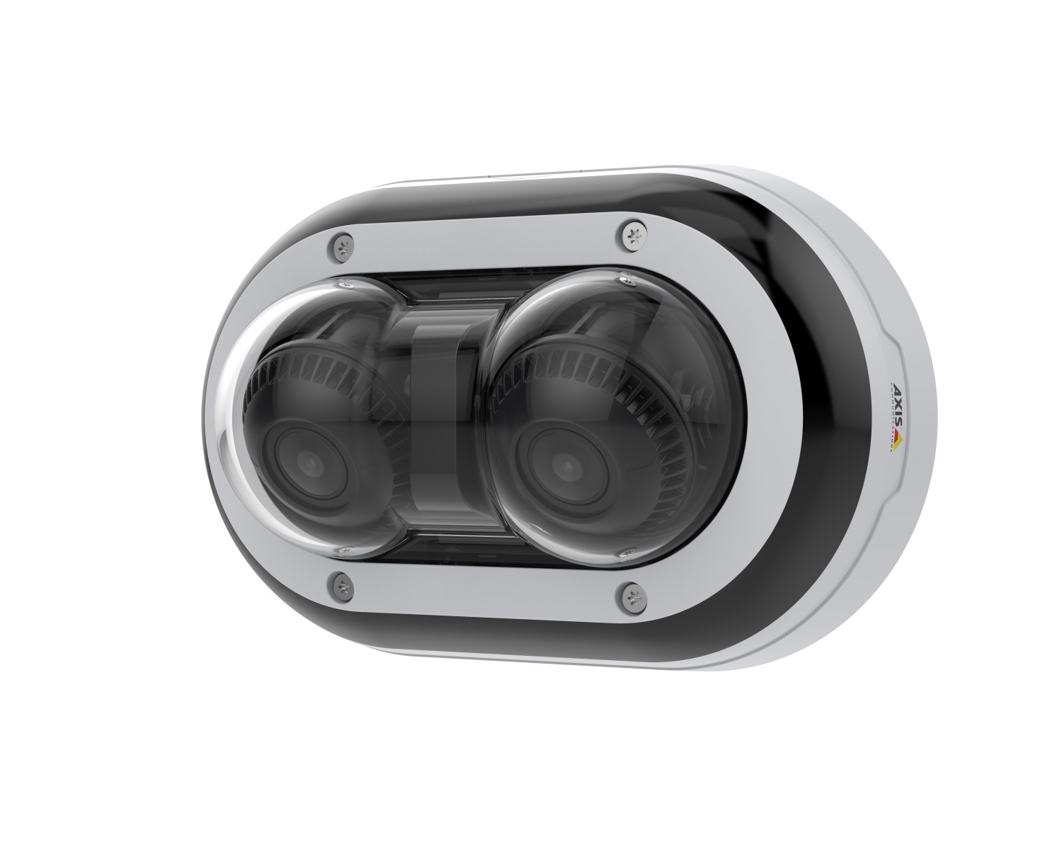 Kamera bezpieczeństwa z dwoma obiektywami, czarno-biała.