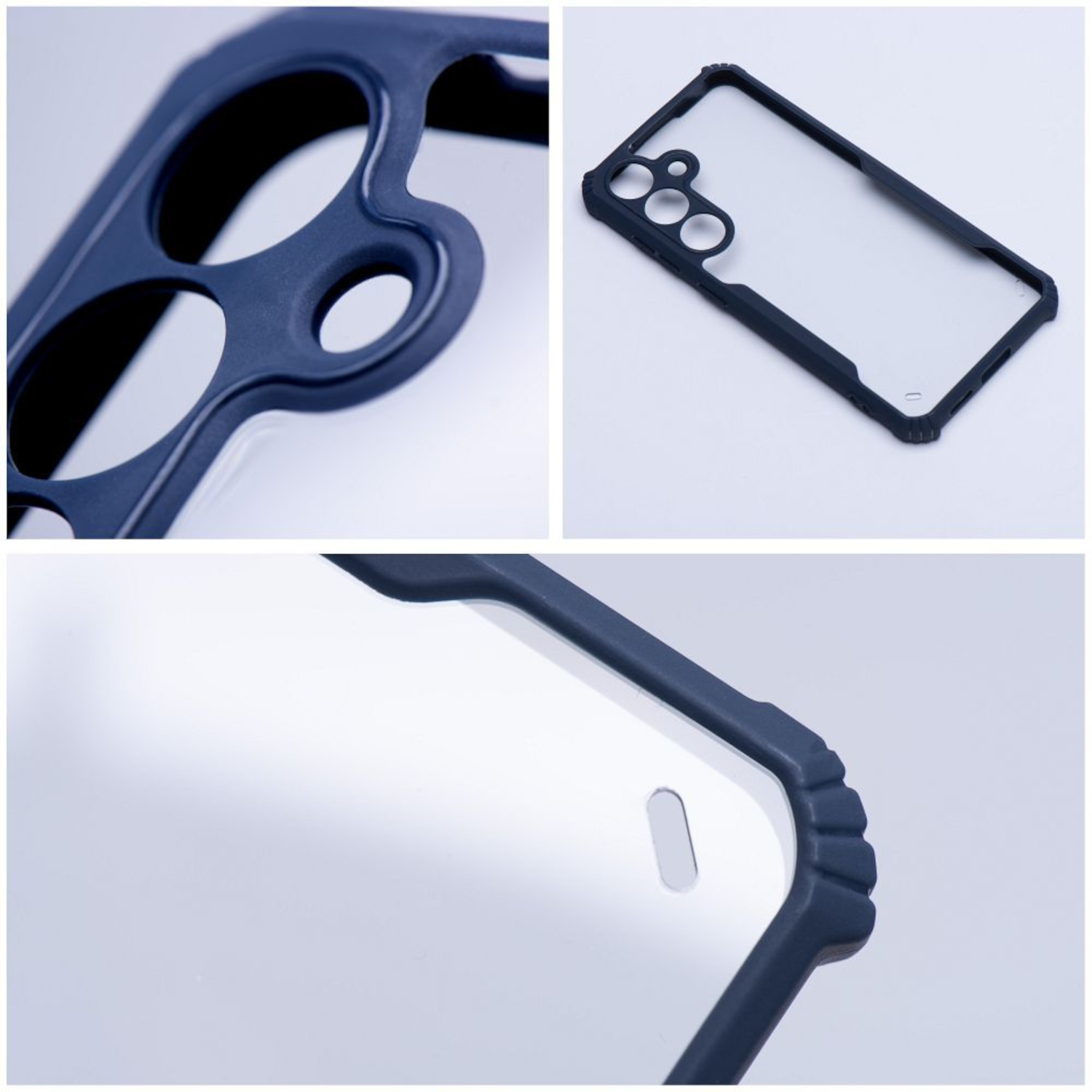 Nahaufnahmen einer transparenten Handyhülle, die Details des Designs zeigen.