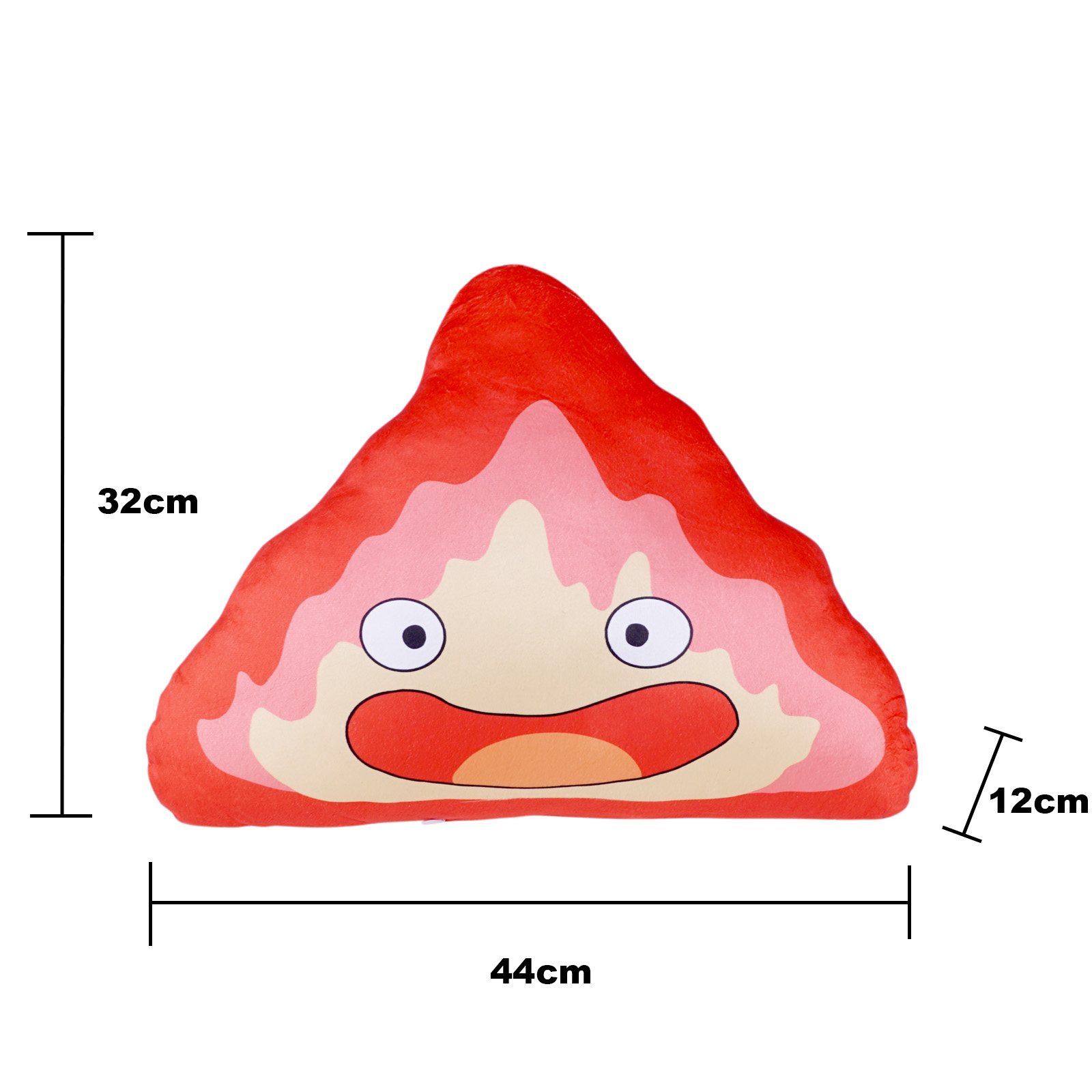 Rotes, cartoonartiges Kissen. Maße: 32cm x 44cm x 12cm. Ein Gesicht mit großen Augen und Mund.